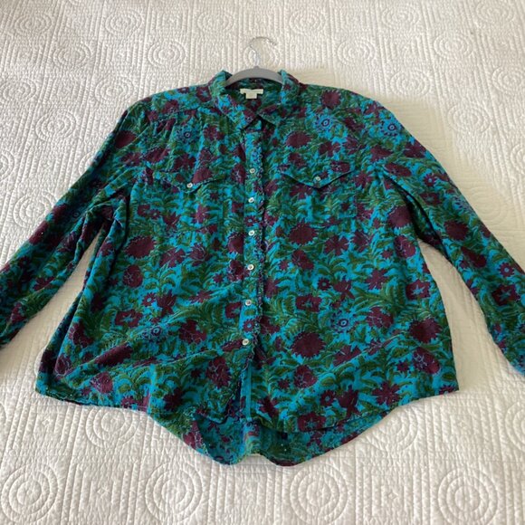 Sundance Floral Button-Up Shirt PXL Green & Burgundy Rhea eyelet 100% Cotton - Picture 8 of 12